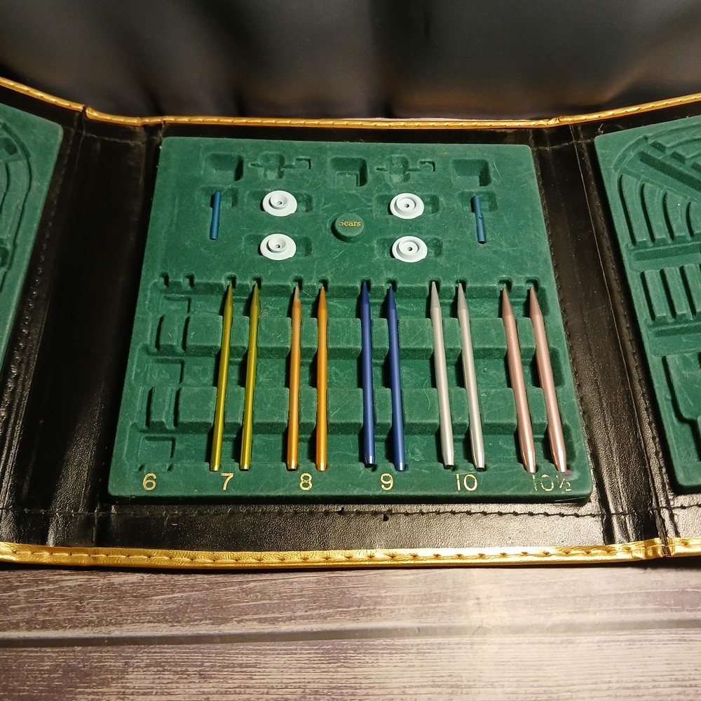Vntg Sears Needlemaster Knitting Needle Kit Tri-Fold Case 1970's Pieces Missing