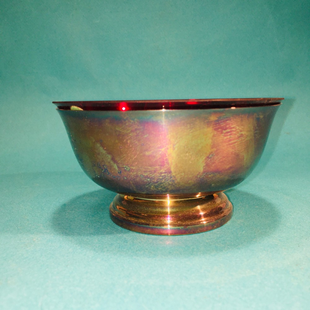 Newport Silverplate YB75 Deep Raspberry Ruby Red Glass Insert Rare Bowl 4 3/8"
