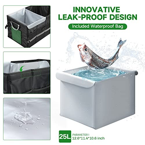 Trunk Organizer With Waterproof Bag, Collapsible Multi Compartment Storage for