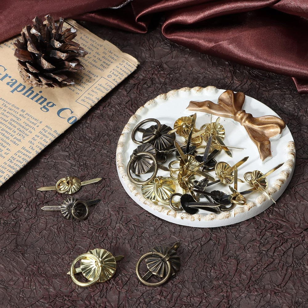 40Pcs Metal Brad Fasteners with Pull Rings Small Ring Fasteners Ring Pulls Handl