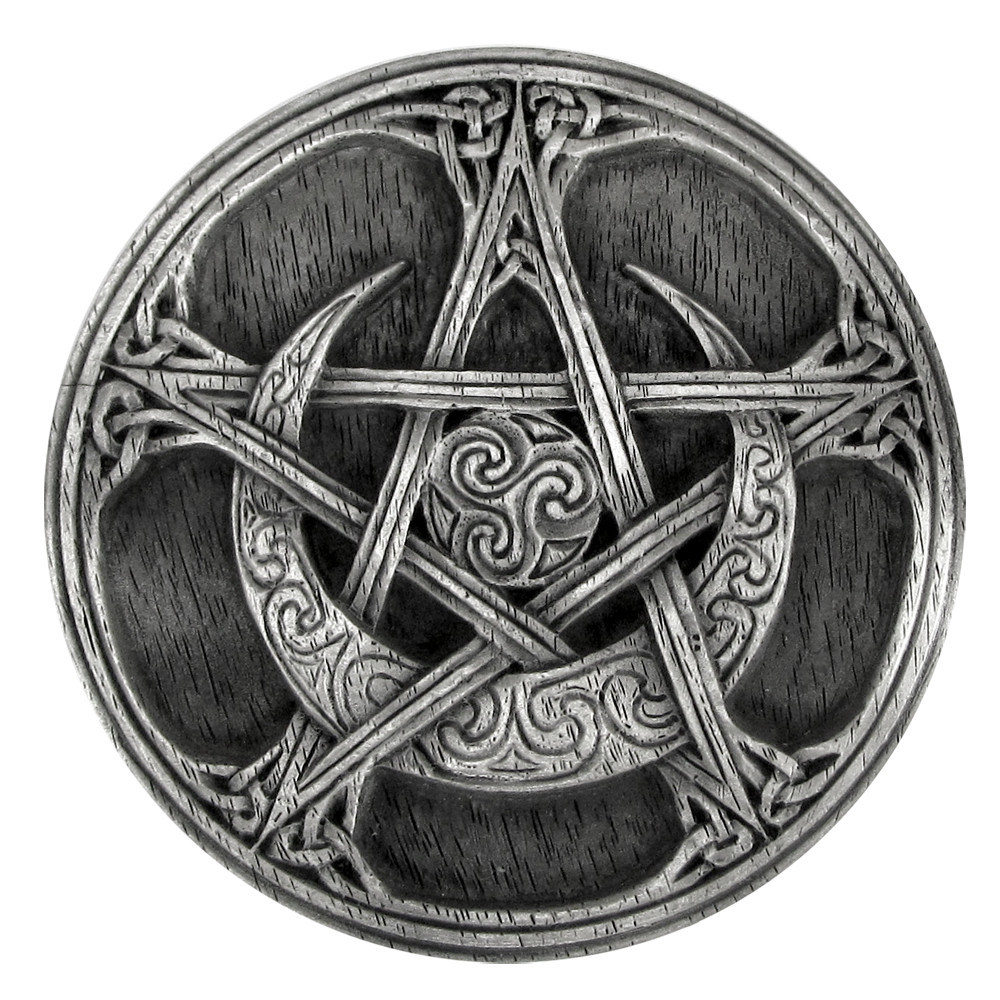 Pewter Moon Pentacle Paten Altar Pentagram Wiccan Ritual Tile Disk Dryad Design