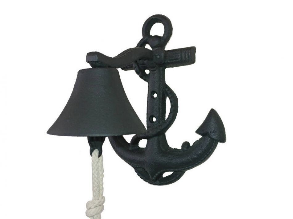 Rustic Black Cast Iron Wall Mounted Anchor Bell