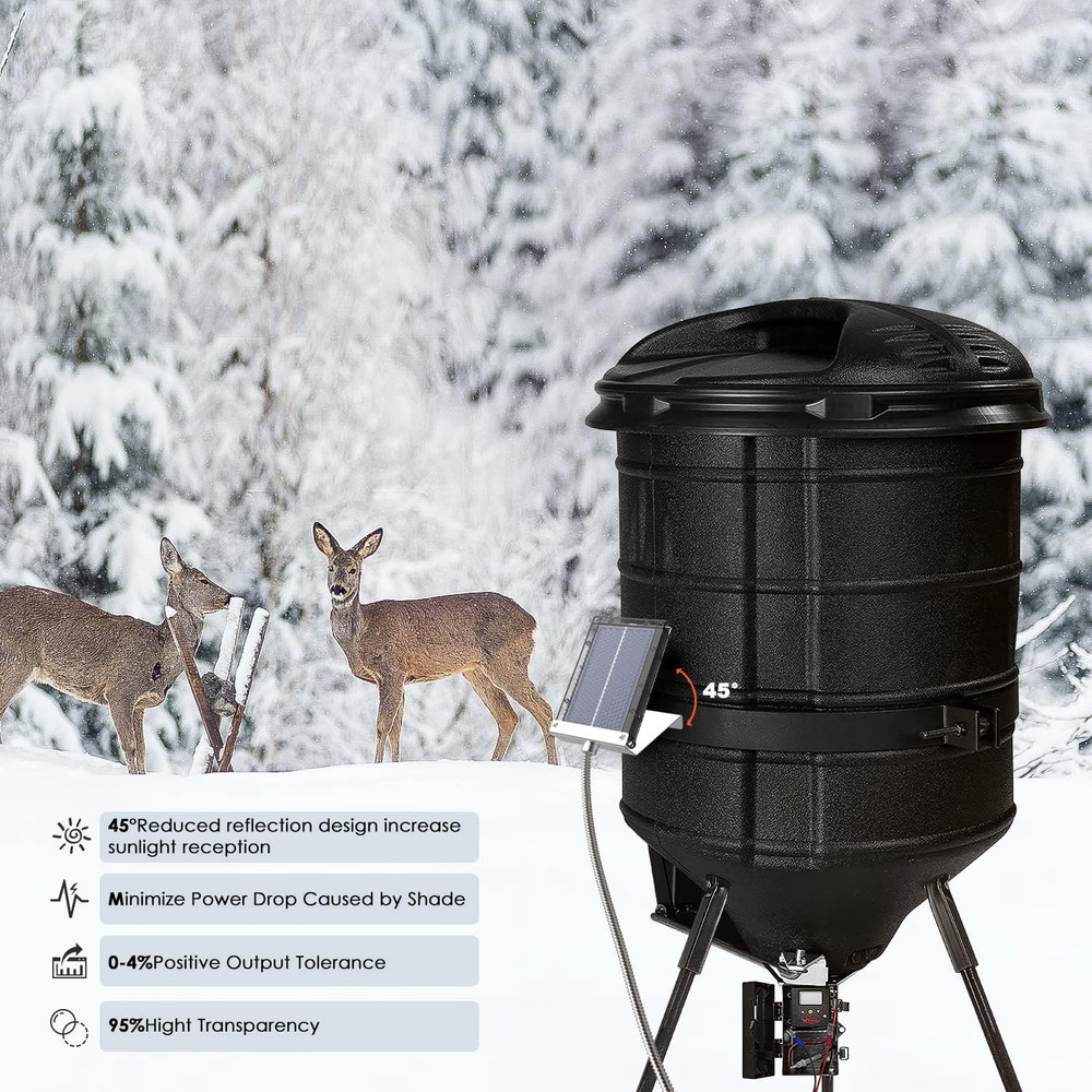6-Volt Solar Panel for Deer Feeder with an Adjustable Mounting Bracket and Allig