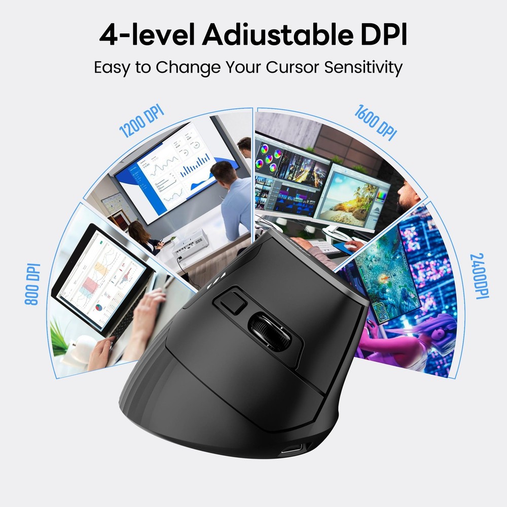 Ergonomic Wireless Mouse,Bluetooth Vertical Mouse with BT5.0/4.0/2.4G, Rechar...