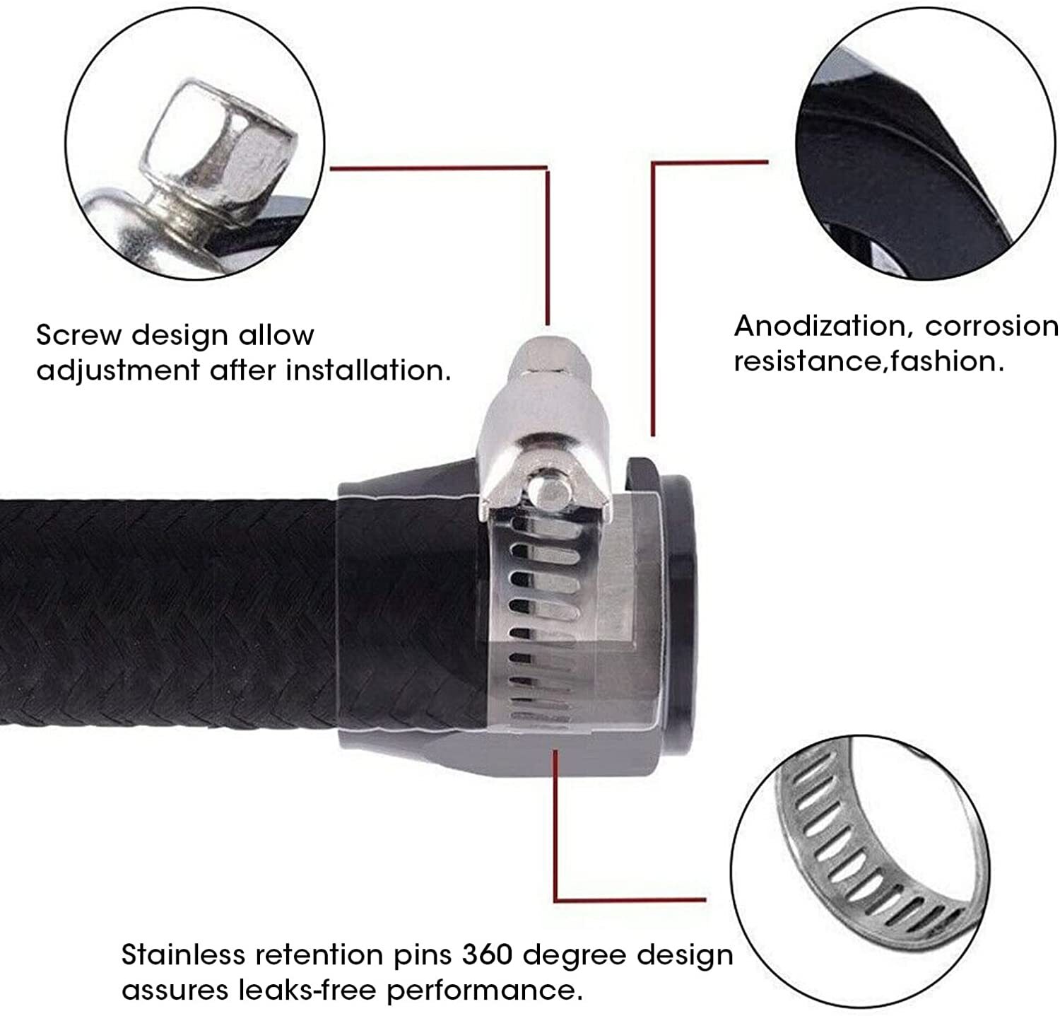 2/5/10pc 4/6/8/10/12AN Hex Hose Finisher Clamp Screw Band Hose End Cover Fitting