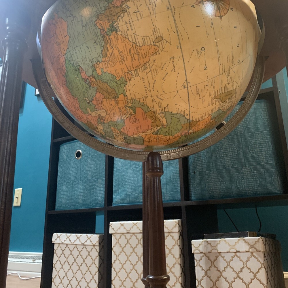 Replogle Heirloom Illuminated Floor Globe 16" Solid Wood Base Vintage 70's