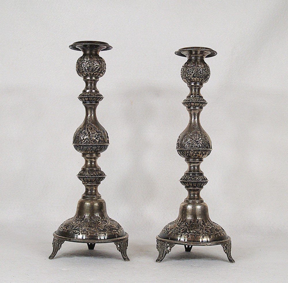 Antique Russian 84 Silver Sabbath Candlesticks