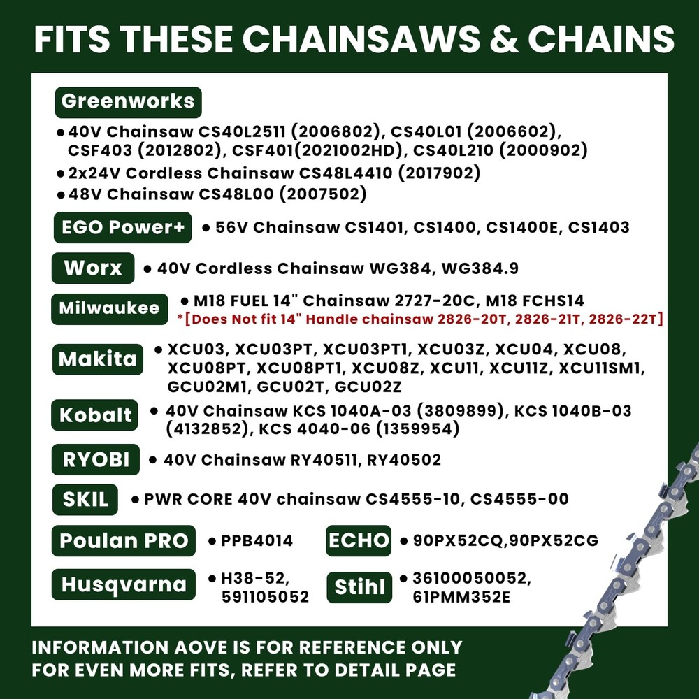 New 14" Chainsaw Chain 3/8"LP .043" 52DL Semi-Chisel Low-Kickback Replace Oregon