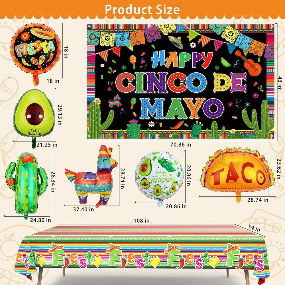 Fiesta Party Decorations Kit, Cinco De Mayo Decorations Set with Banner Backdrop