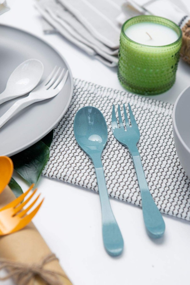 Eco Plant Based 24 Pack Reusable Flatware Set (BLUE)