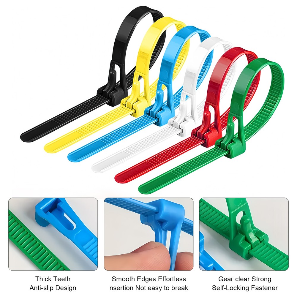 200PCS Reusable Cable Zip Tie Brackets Color-Coded Self-Locking Plastic Fastener