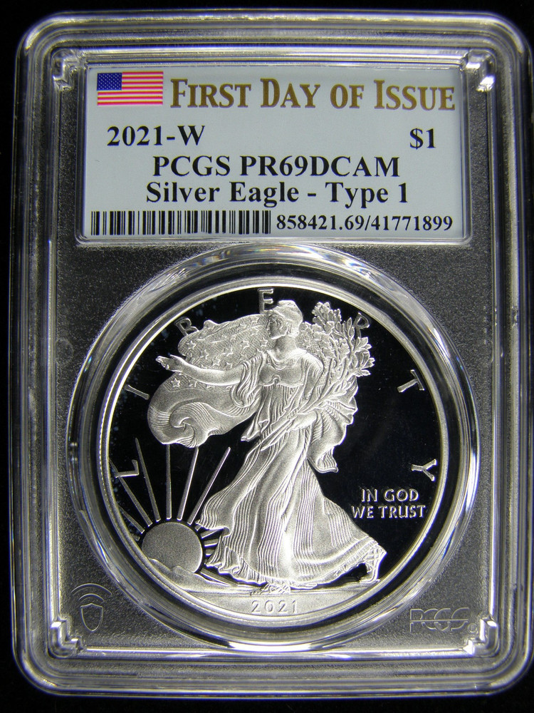 2021-W SILVER EAGLE PROOF (T1) PCGS PR69DCAM FDOI