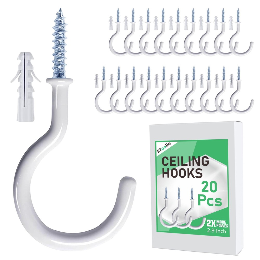 Etoolia 20 Pcs Ceiling Hooks for 20 2.9 Inches, White