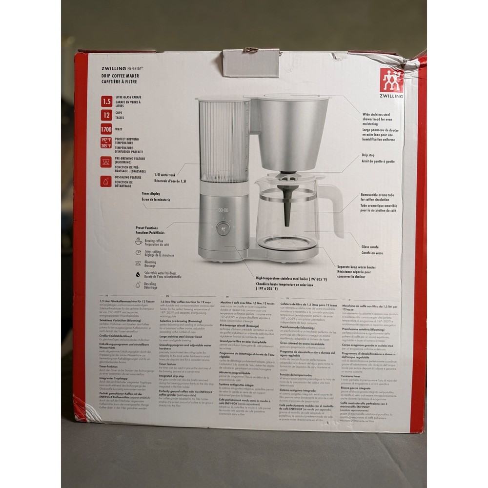 ZWILLING ENFINIGY Silver Drip Coffee Maker 12 Cups 197 Watts Programmable Timer