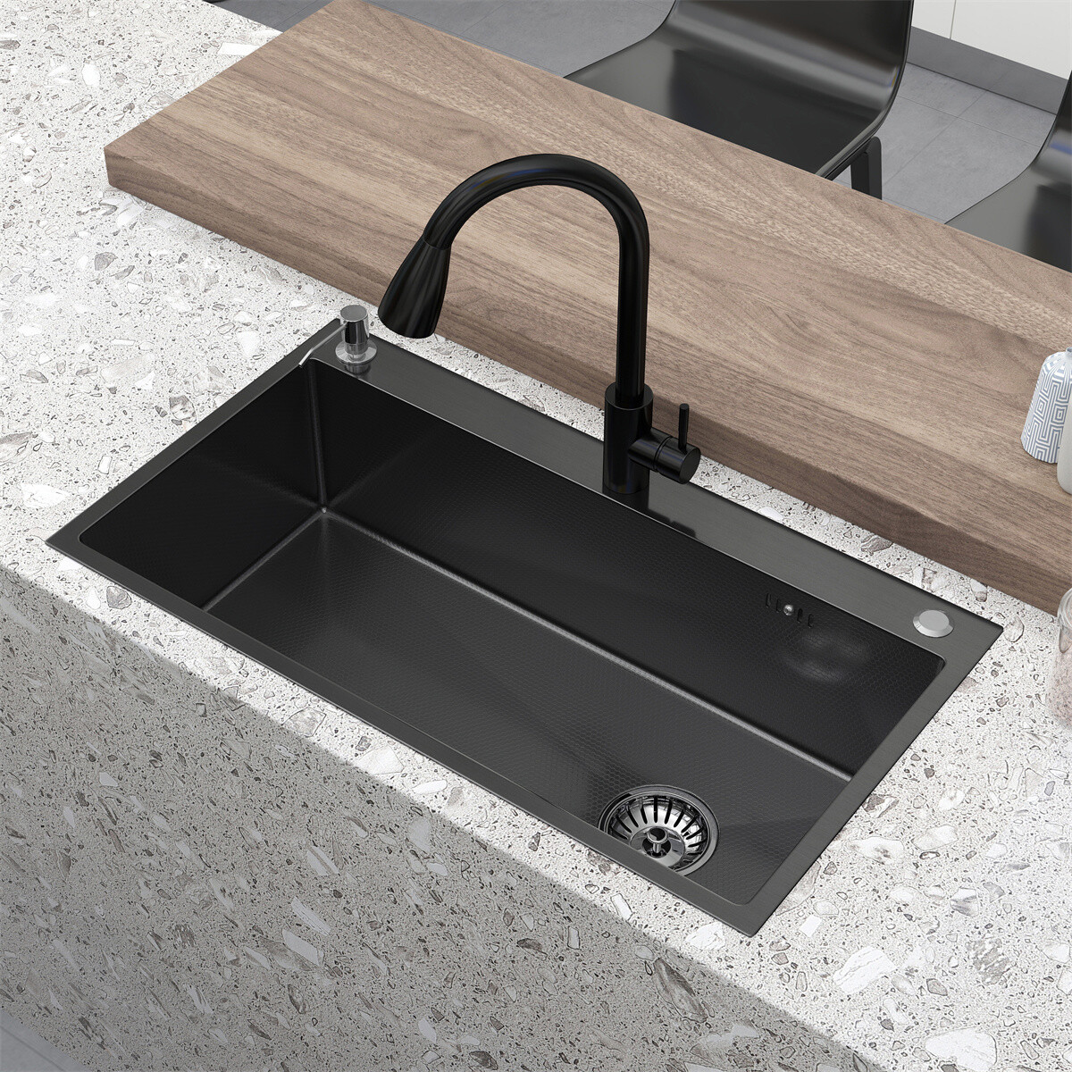 28"/30"/32" Drop In Kitchen Sink Stainless Steel Single Bowl Top Mount Black