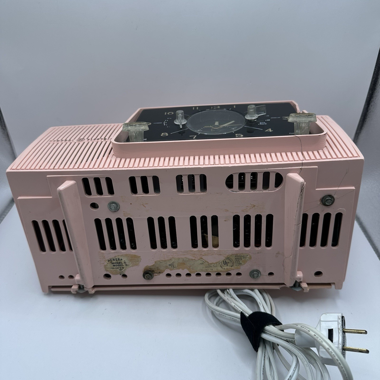Vintage 1950s GE Pastel Pink Clock Radio Tube Alarm Clock Works MCM Mid-century