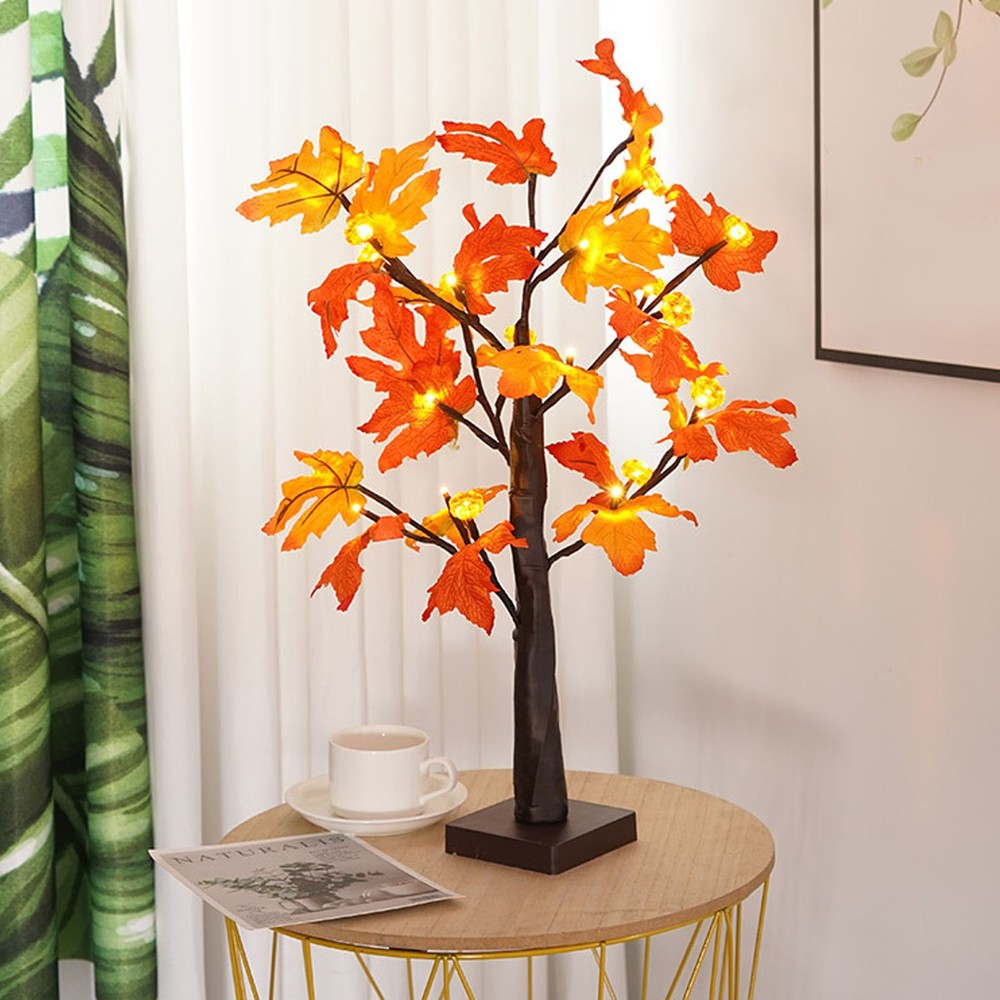 .24in Fall Maple Tree With 24 LEDs Timer Pumpkin Decoration Removable Base Soft