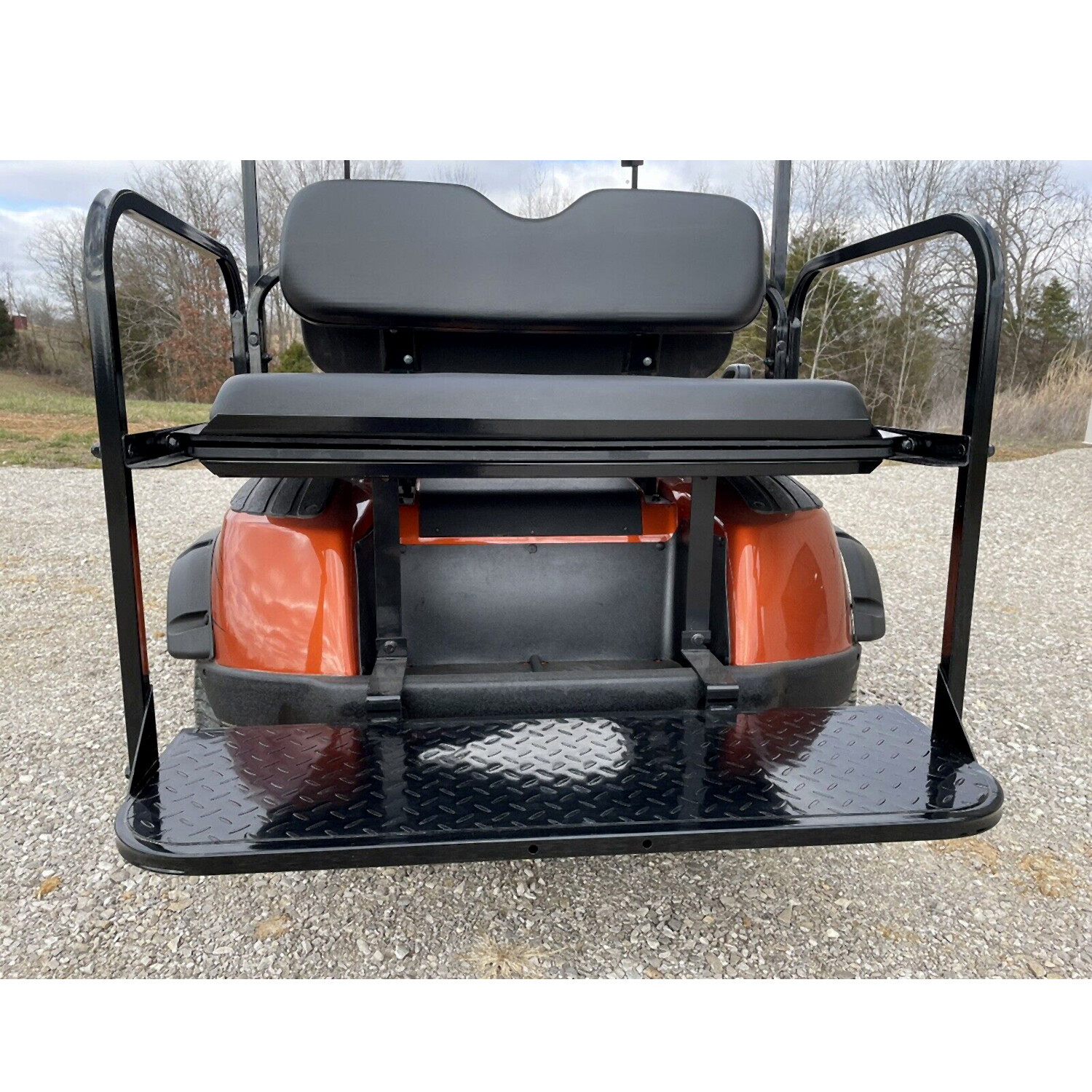Fit EZGO TXT Golf Cart 1995+ Flip Folding Rear Back Seat with Roof Support Black