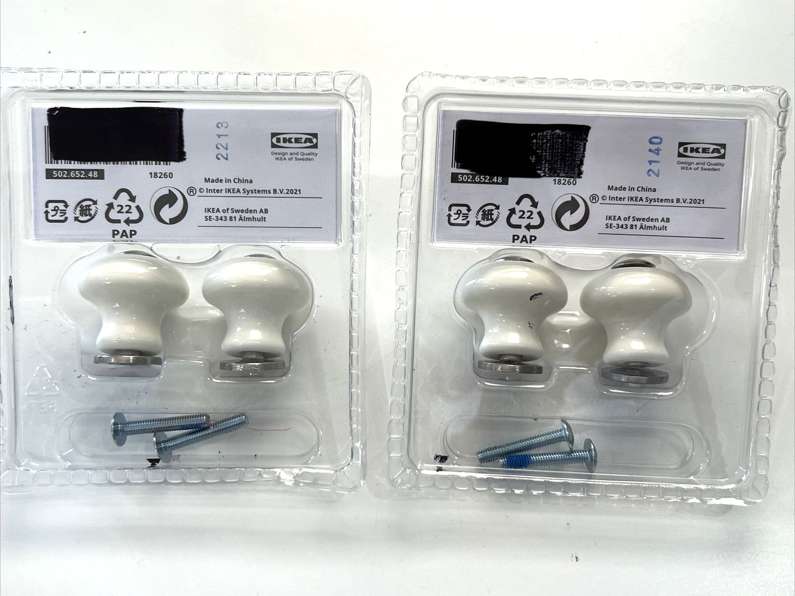 Set of 4 IKEA HISHULT Drawer Knobs Retro White Porcelain 1 3/16" New