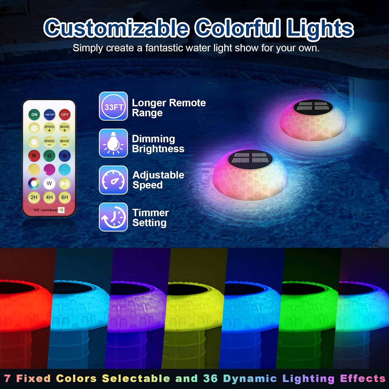 Solar Pool Chlorine Floater with Colorful Lights & Remote - 3" Tablet Dispenser