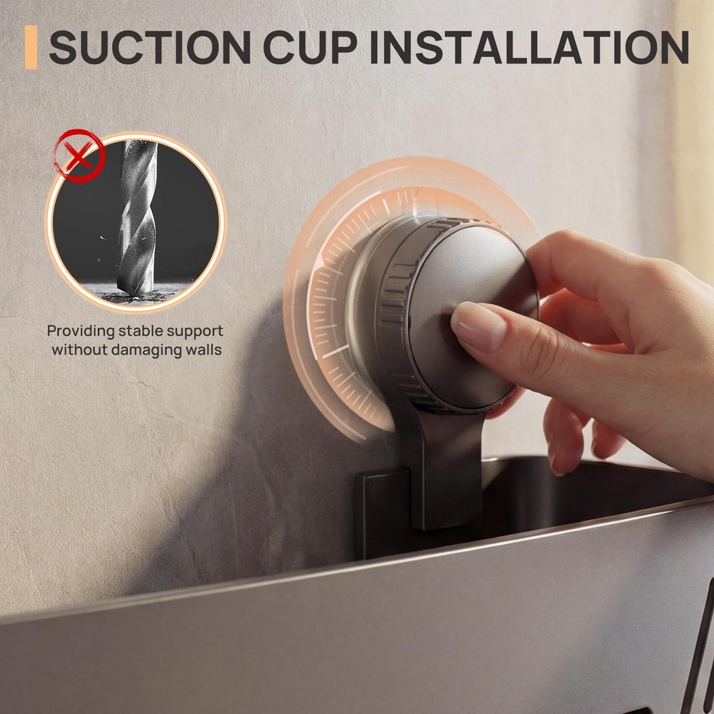 2-Tier Aluminum Suction Cup Square Shower Caddy, Rustproof No Drilling Bathro...