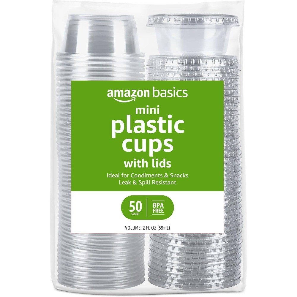 Disposable Plastic To-Go Cups with Lids Mini 2oz Small Sampling Cups 50 Count