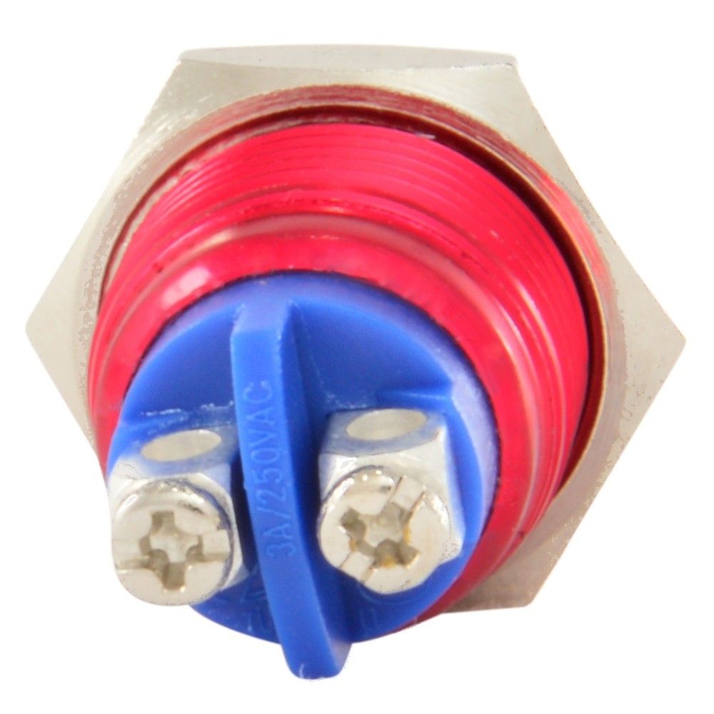 16mm Flush Mounted Momentary Red Aluminium Round Push Button Switch