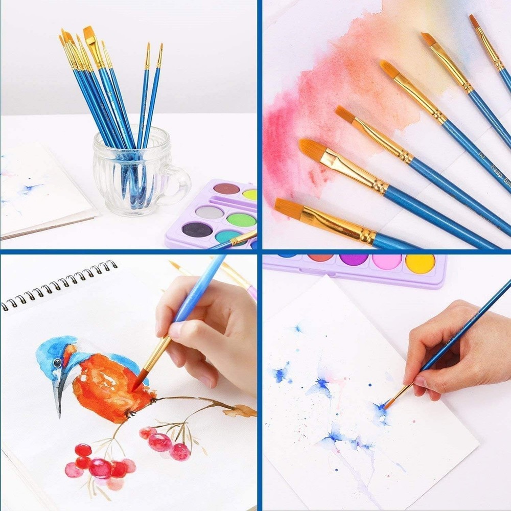 Durable Acrylic Paint Brush Set - 20 Nylon Brushes for Creative Expression