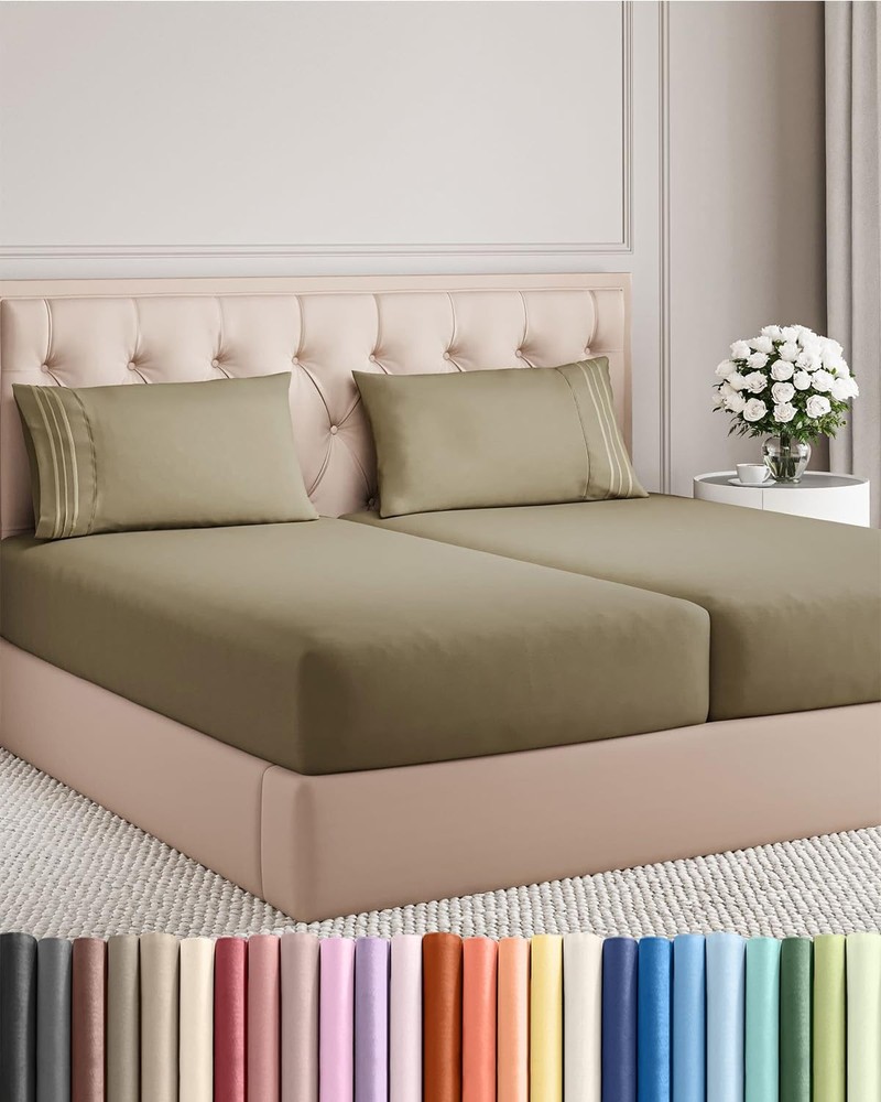 Split King Size 5 Piece Sheet Set - Comfy Breathable  Cooling Bed Sheets Set ...