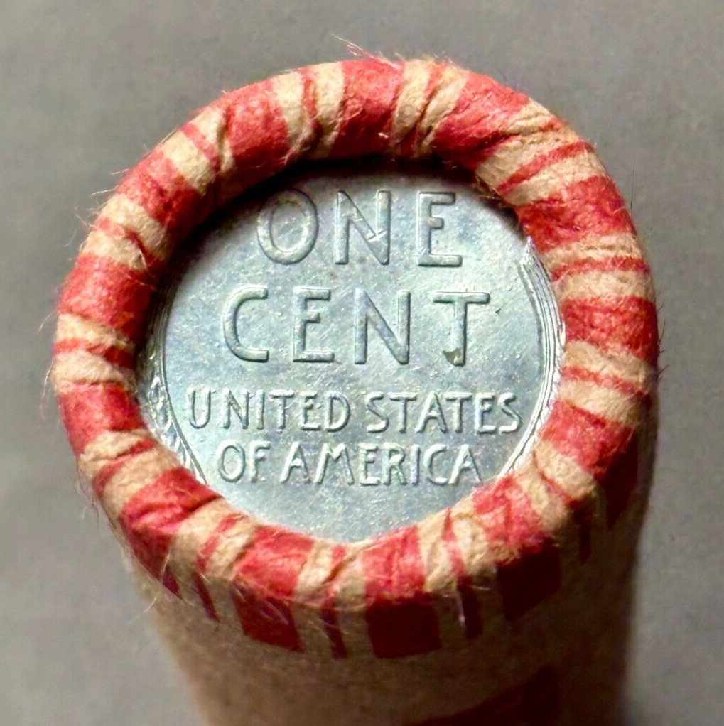 1943 STEEL LINCOLN WHEAT CENT PENNY ROLL (50 coins) STEEL PENNY, good condition