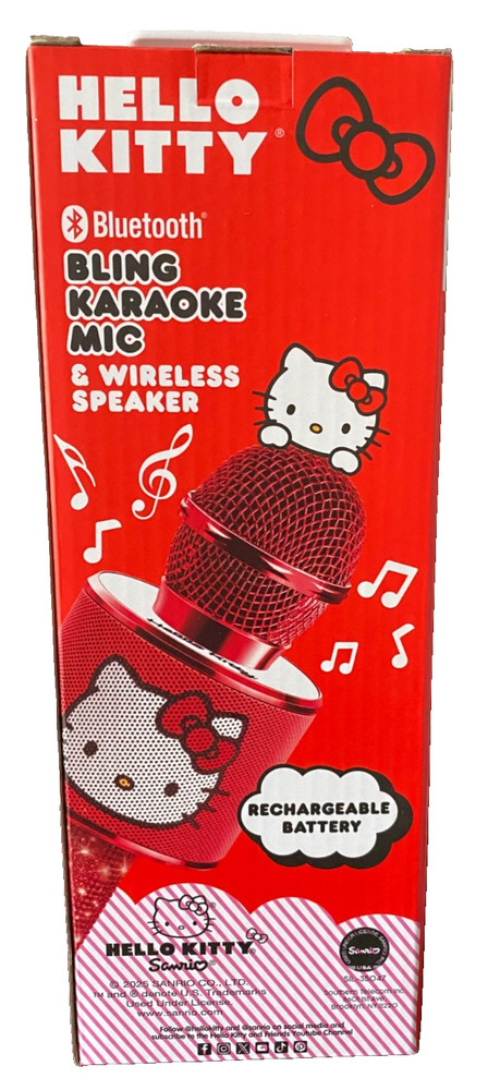Hello Kitty Bluetooth BLING Karaoke Mic & Wireless Speaker USB Charging Cable