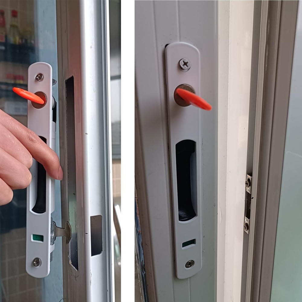 2-Piece Sliding Door Lock with Keys, Embedded Installation, Single-Sided Hook...