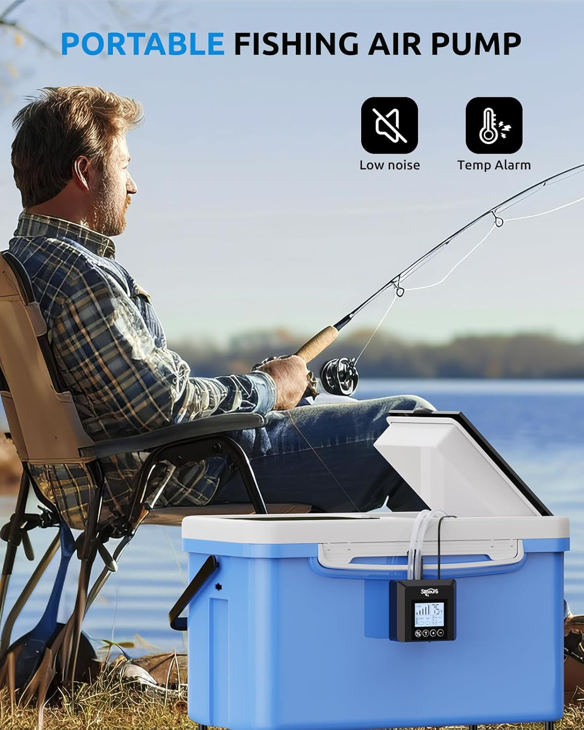 USB Rechargeable Portable Aerator Fish Tank with Digital Thermometer, Battery Po