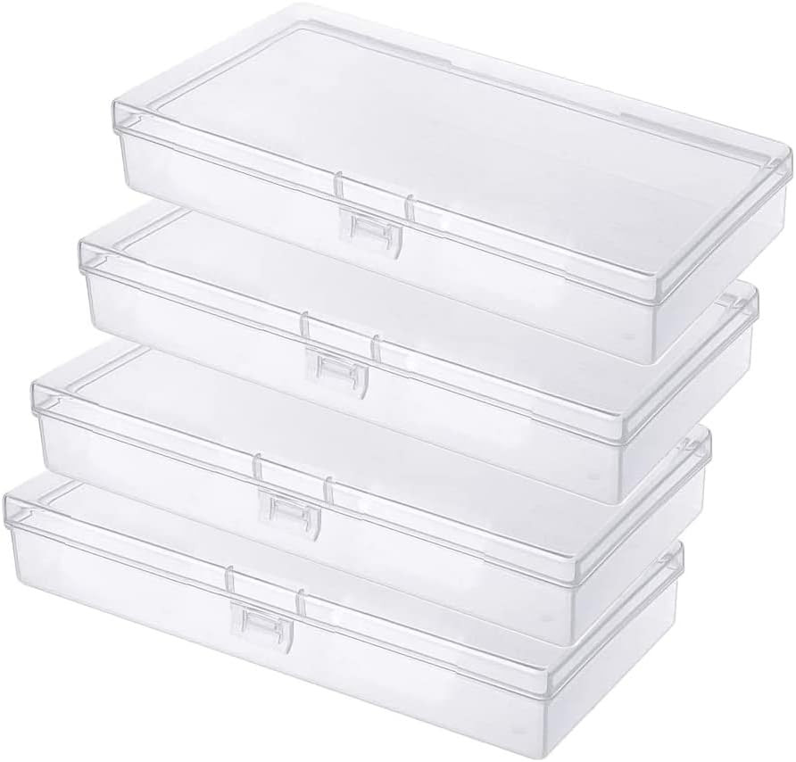 4 Pcs Clear Plastic Storage Box, Rectangular Containers Case with Lid, for Pills