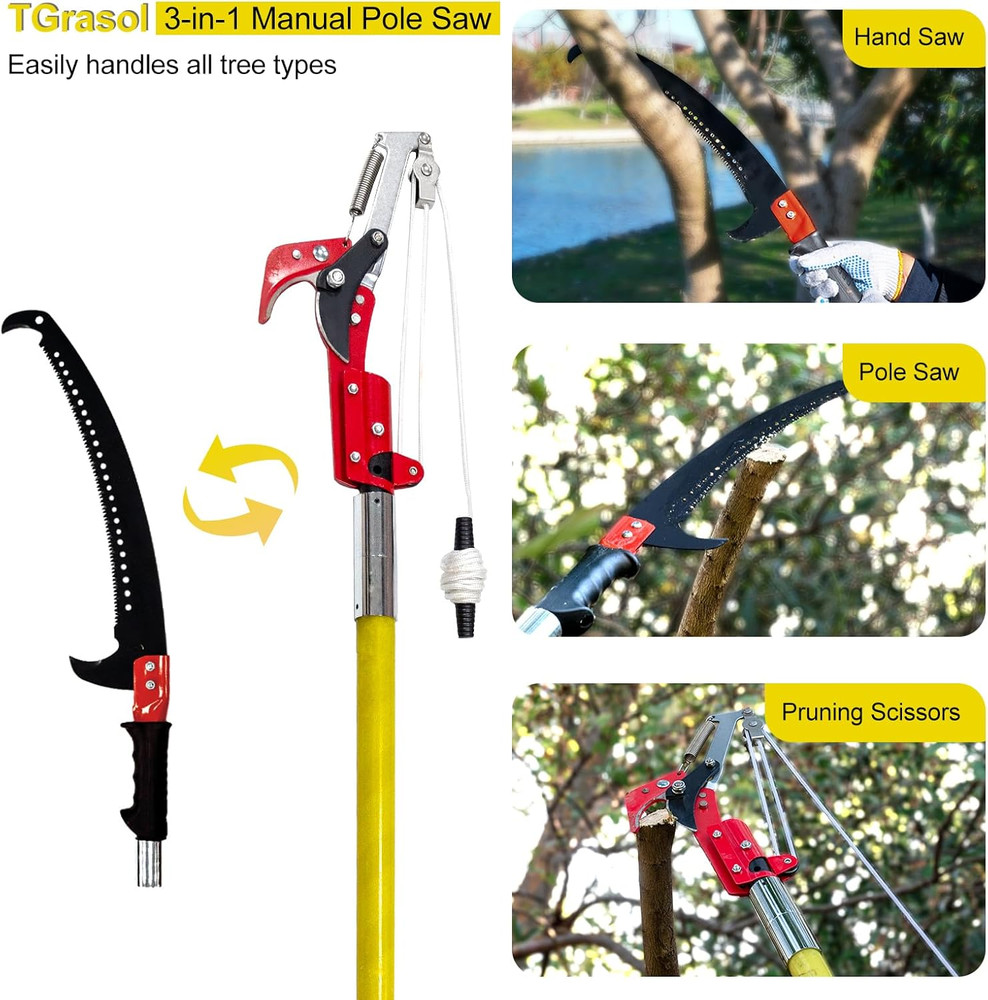 30 FT Extendable Manual Pole Saw for Easy Tree Trimming and Pruning
