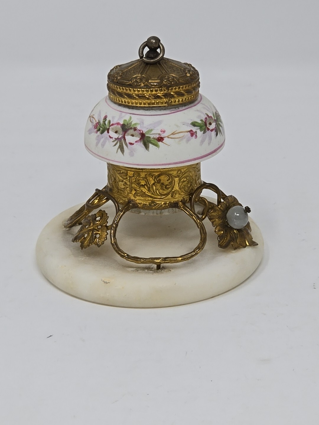 19th Century Marble, Porcelain & Brass French Made Inkwell