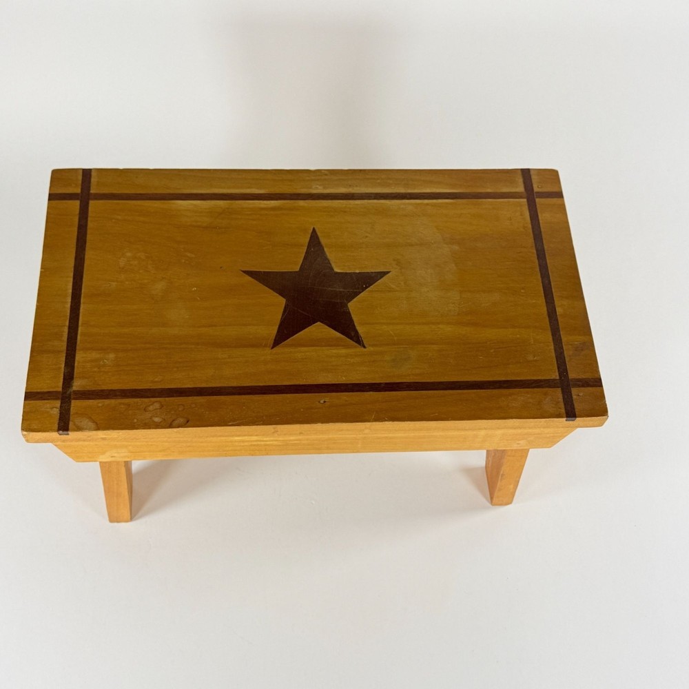 Rustic Wood Stool W/ Black Star Design Rectangular Stool Country Farmhouse Decor