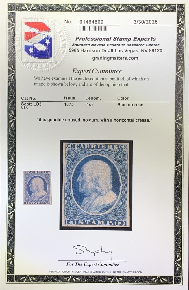 US STAMP LO3 CARRIERS/PSE CERTIFICATE