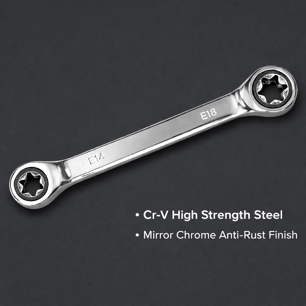 E-Torx Double Box Ratcheting Wrench Set, 4 Sets 72-Tooth Dual Head E6 E8 E10