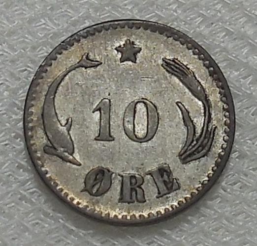 1874 DENMARK 10 ORE SILVER COIN VF