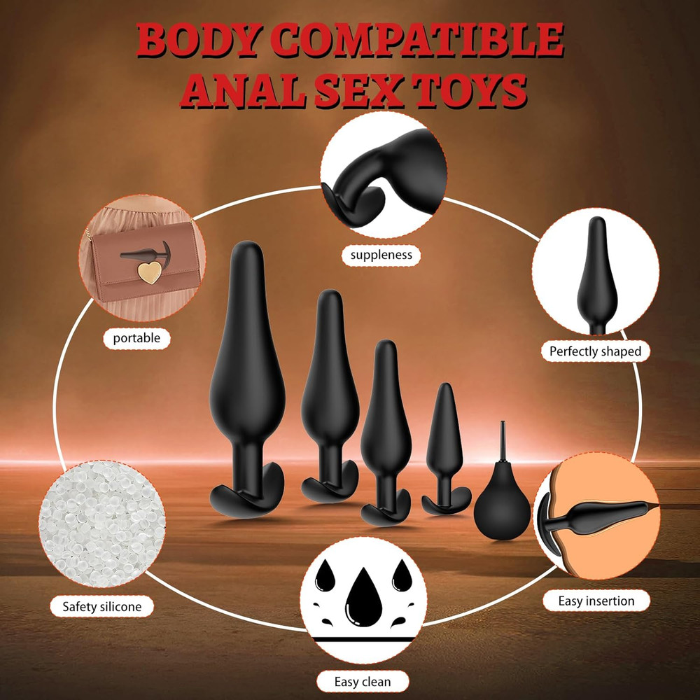 Anal Plug Butt Plug Set - 5PCS Silicone Anal Training Kit with Enema, Prostat...