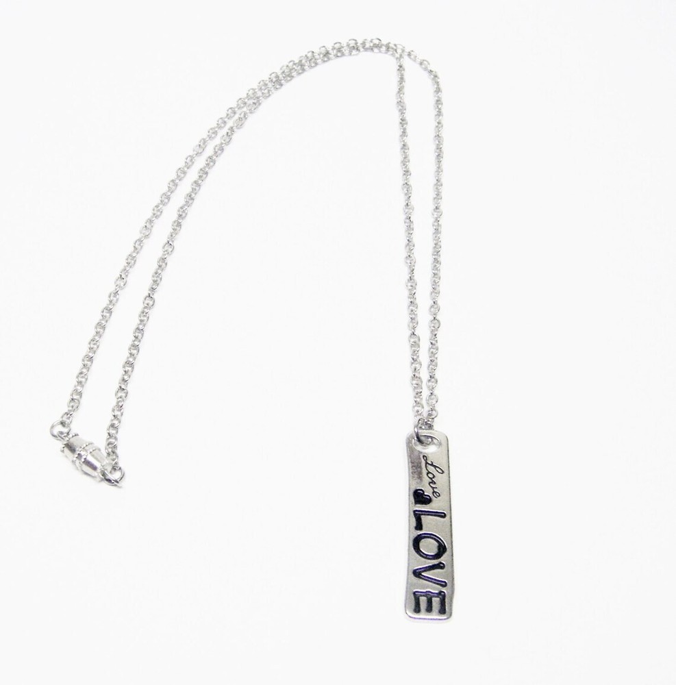 Oblong Silver Plated “LOVE” Charm Necklace