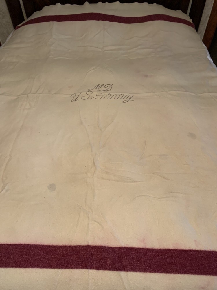 1944 World War 2 WWII U S Army MD 100% Virgin Wool Blanket 58 x 80 inches USA