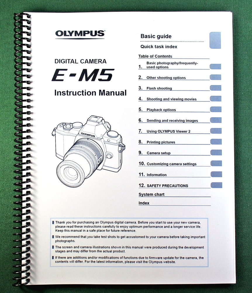 Olympus E-M5 Instruction Manual: 133 Pages & Protective Covers!