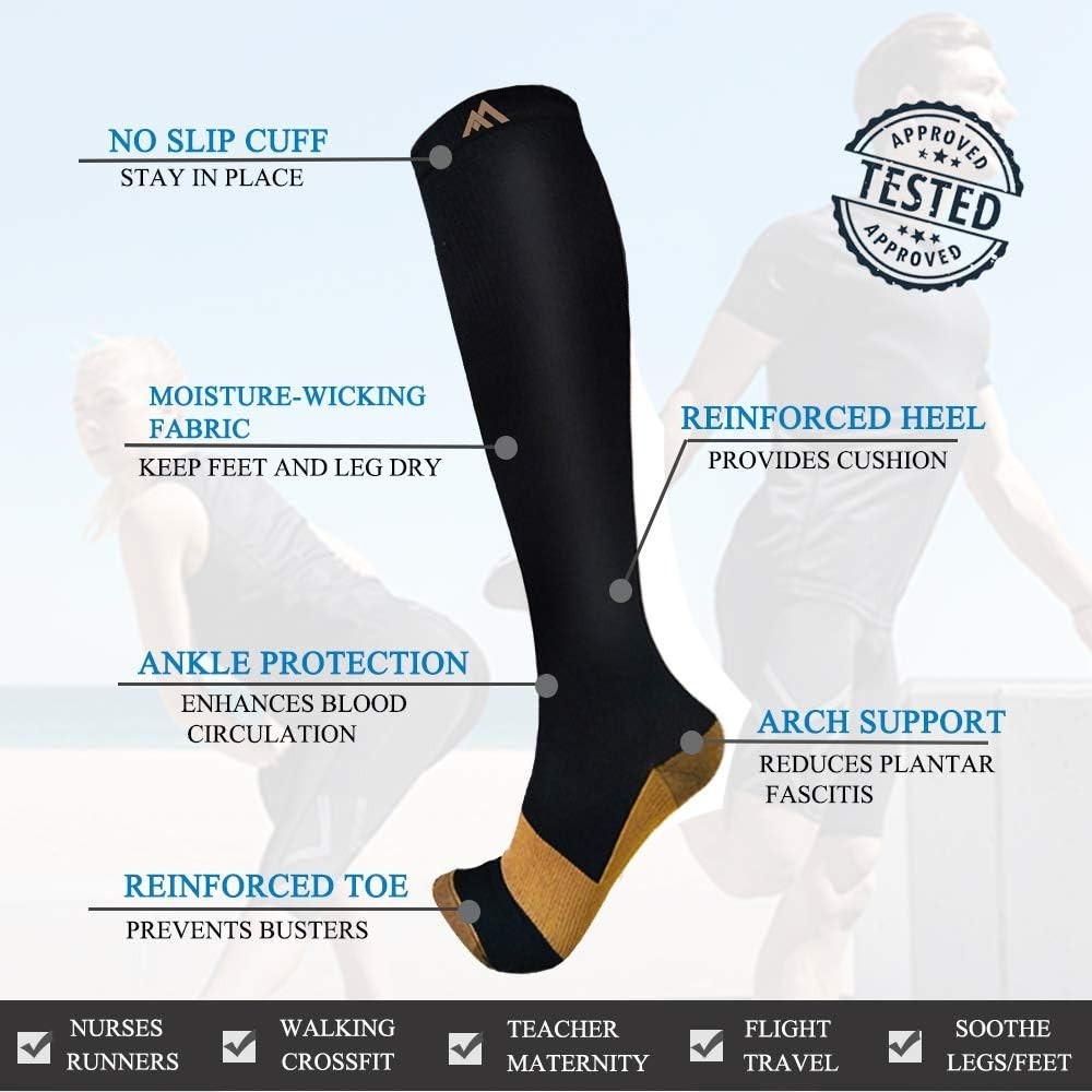 Unisex Copper Compression Socks – 3-Pack for Medical & Athletic Performance