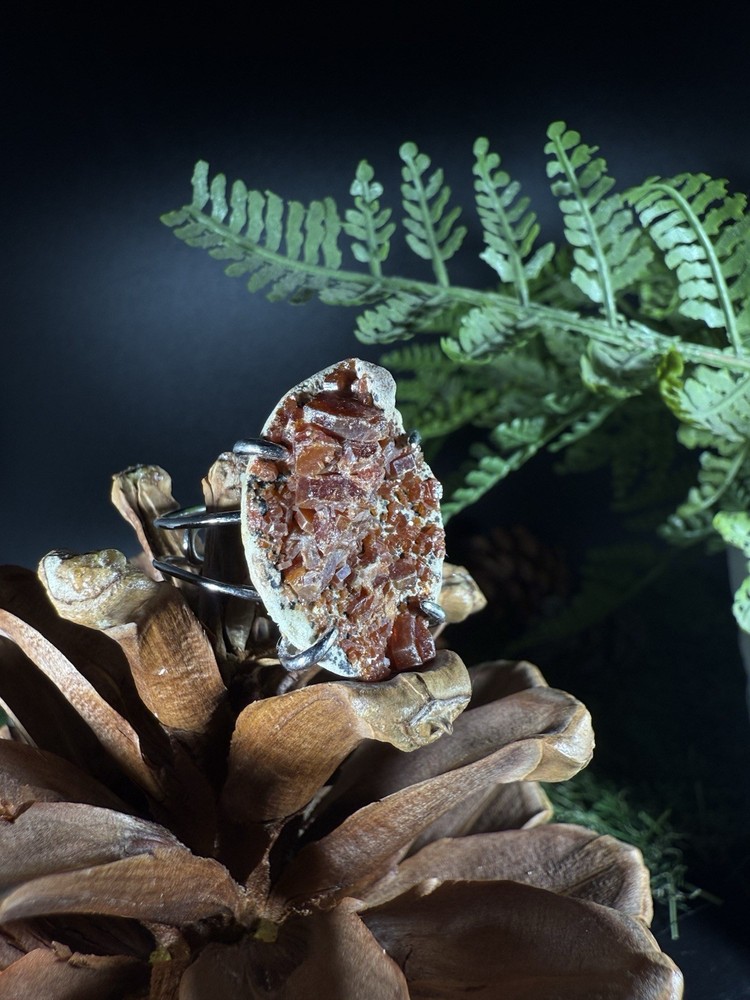 Vanadinite Ring Jewelry, Unique handmade crystal ring，S925 Adjustable Ring