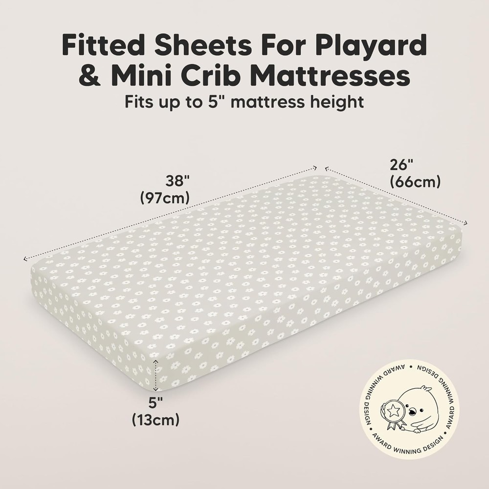 2-Pack Mini Crib Sheets Fitted - 38x26 Pack N Play Sheets for Pack and Play
