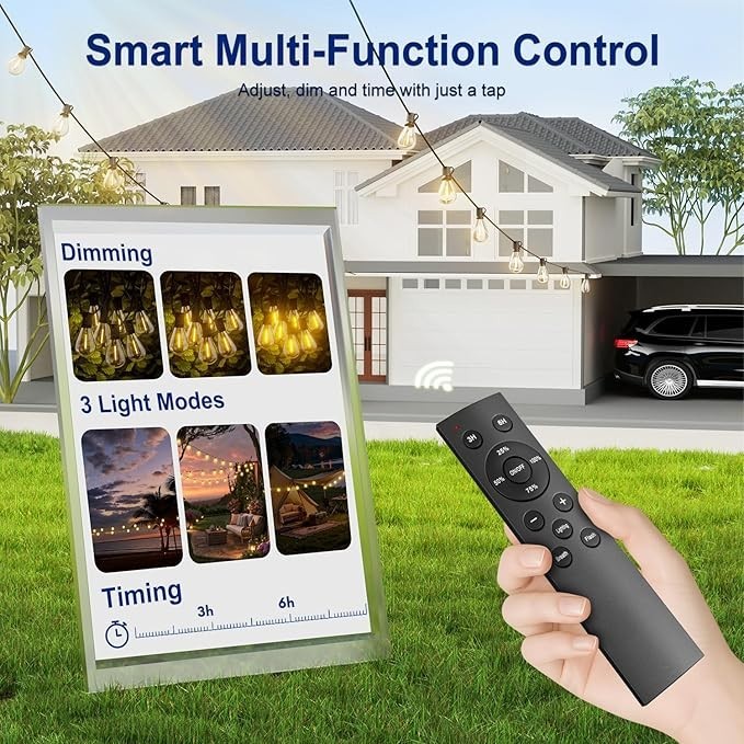 Outdoor String Lights 50FT with Shatterproof LED Bulbs Remote Control Dimmable