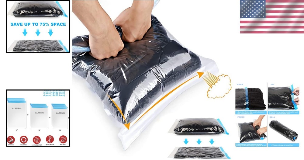 10 Pack Travel Compression Bags - Space-Saving Storage Solutions for All Needs