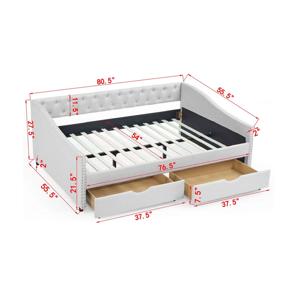 Full Size Daybed Upholstered Bed Frame Sofa Bed with 2 Storage Drawers US